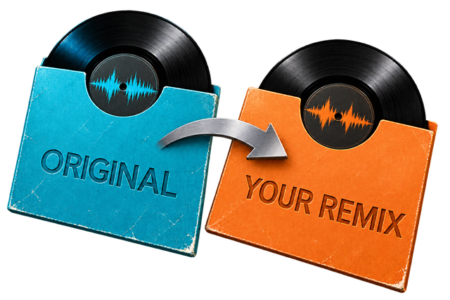 An original recording becomes your remix, shown as two records connected by an arrow