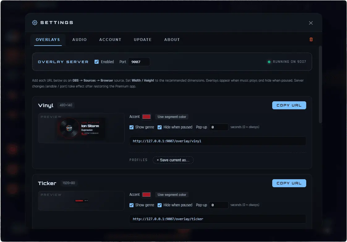 ZOB Premium - OBS overlay settings