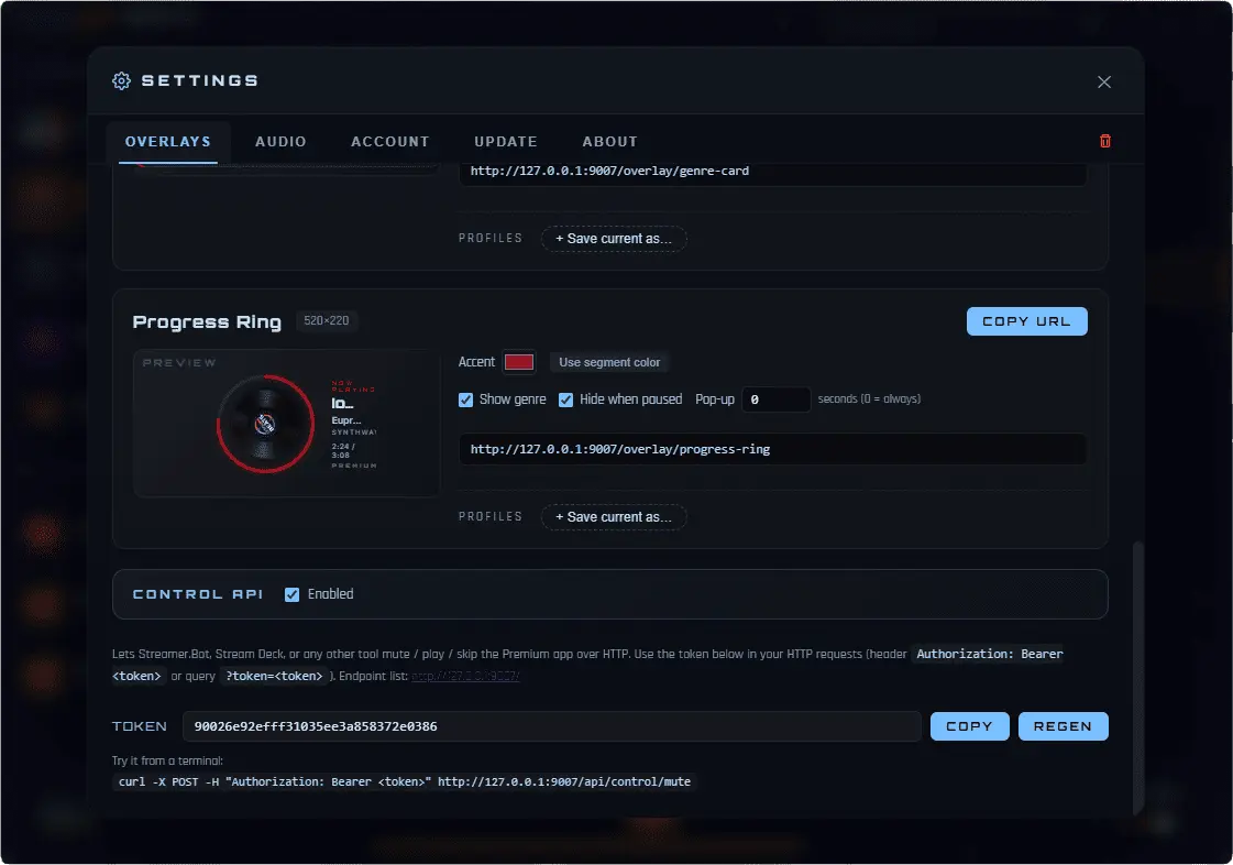 ZOB Premium - stream control API